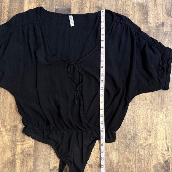Intimately Free People Cleo Bodysuit Semi-Sheer Short Sleeve Black Size Small - Picture 7 of 10
